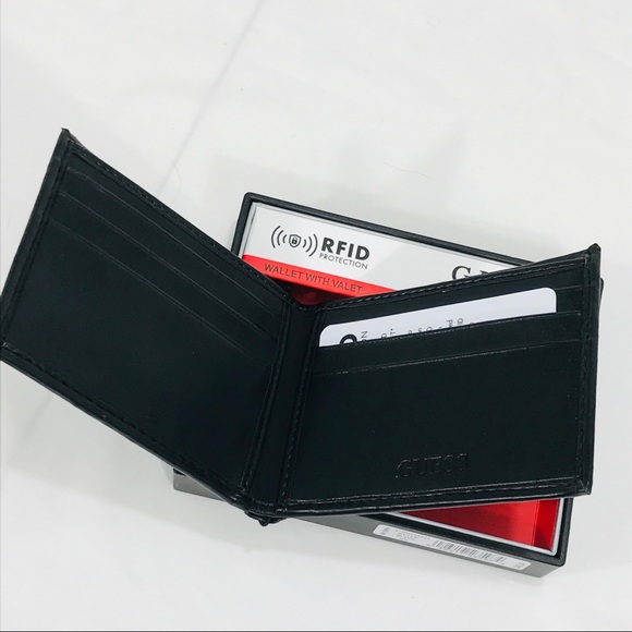 Guess Bags Guess Rfid Leather Wallet Valet Black Red Poshmark